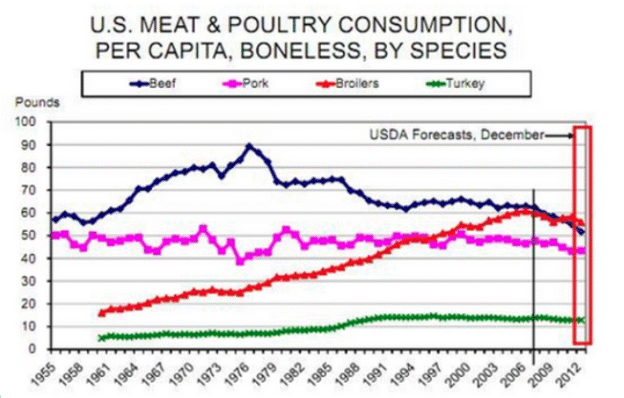 [Line Graph] Meat and poultry consumption line graph – Ielts Logic